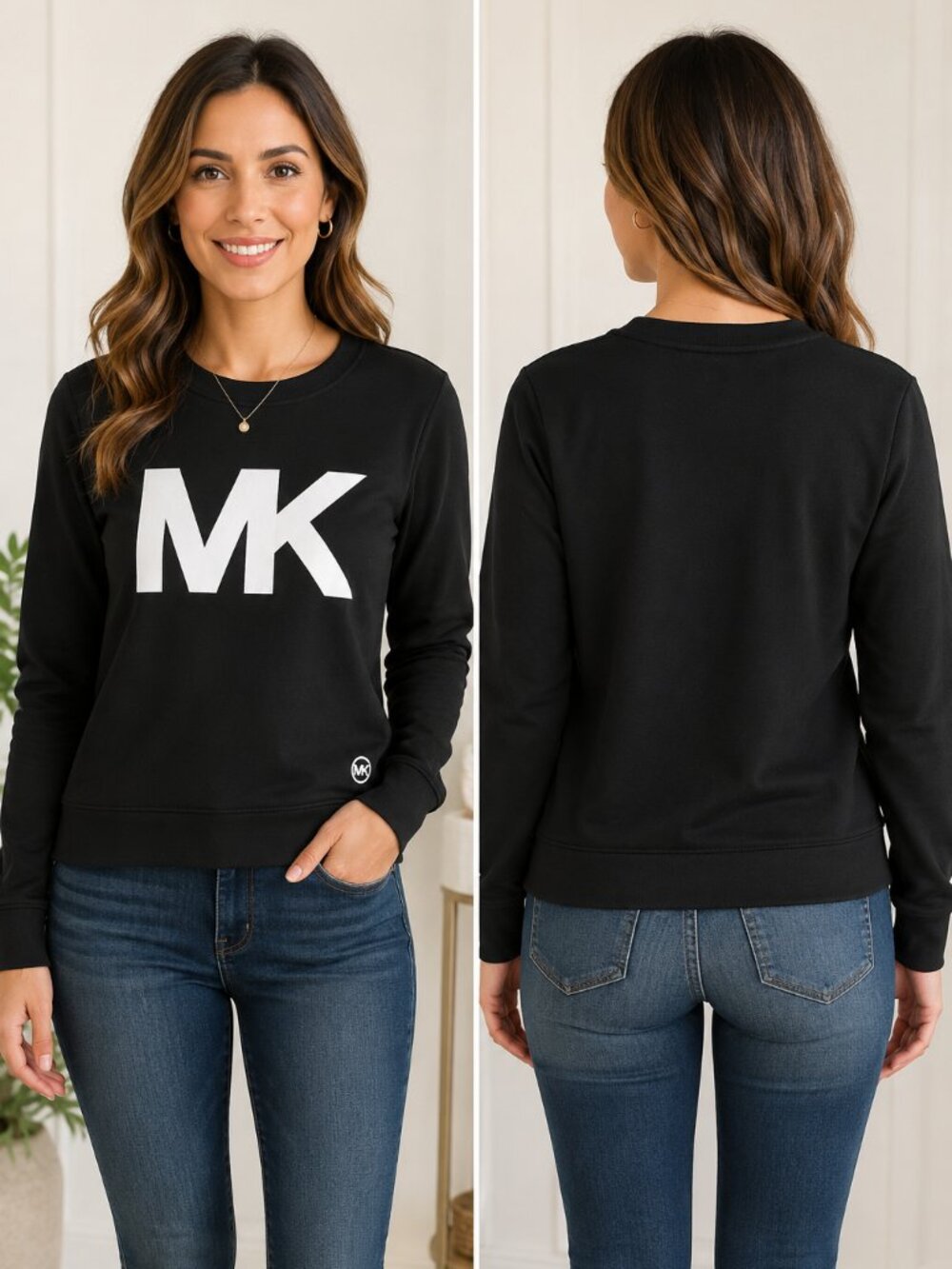 Michael Michael Kors MK Logo Sweatshirt Black Crewneck Pullover Small